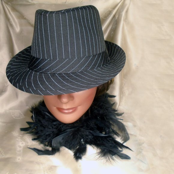 Retro Gangster Black Fedora with Pinstripe Hat, NWT, All Seasons Unisex - Picture 2 of 9